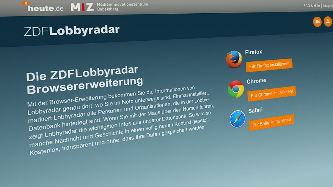 Abbildung der Startseite von www.lobbyradar.de