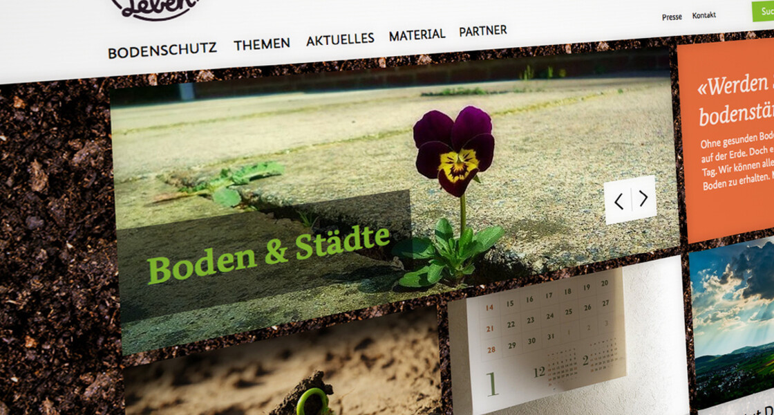 Startseite der Kampagnen-Webseite. Auf der Website „Grund-zum-leben.de“ finden Interessierte alle Informationen rund um den Bodenschutz.