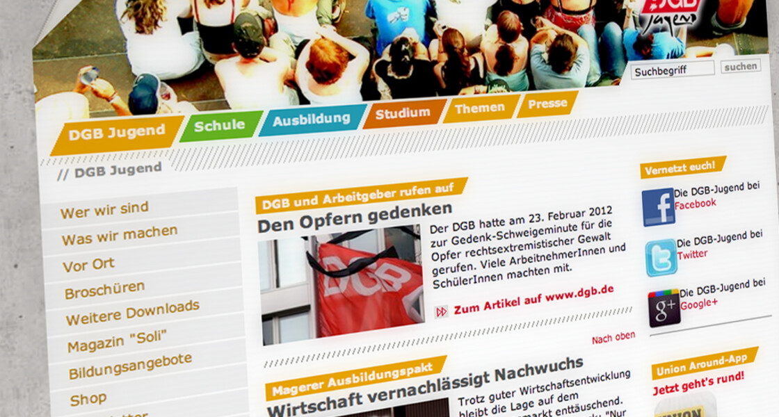 Screenshot der Startseite DGB Jugend