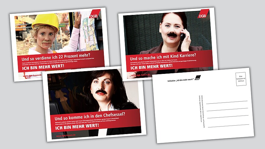 Postkarten mit den Schnauzbart-Motiven der Kampagne.