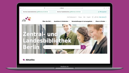 The homepage of the new ZLB website with prominent search bar
