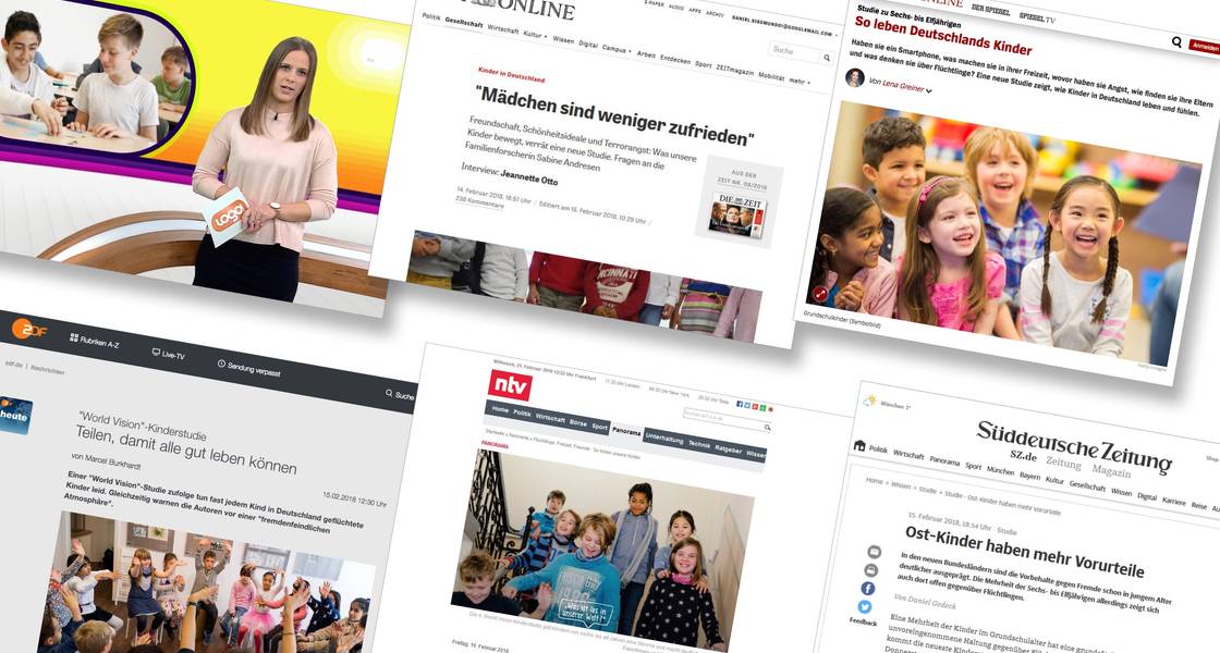 Collage aus Screenshots zur Berichterstattung zur World Vision Kinderstudie 2018