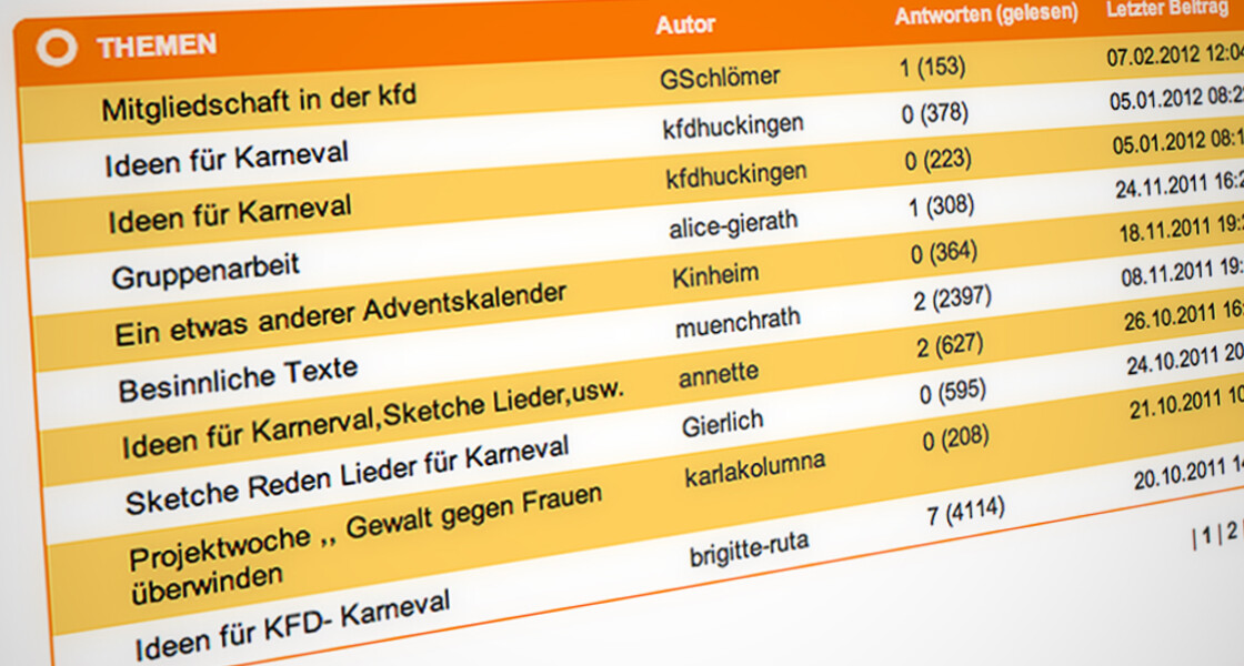 Pinnwand zum Austausch der kfd