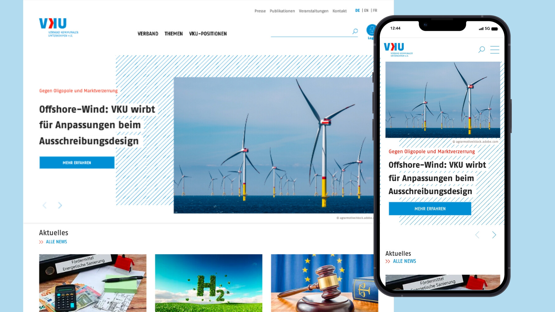 View of the homepage as desktop and mobile version.