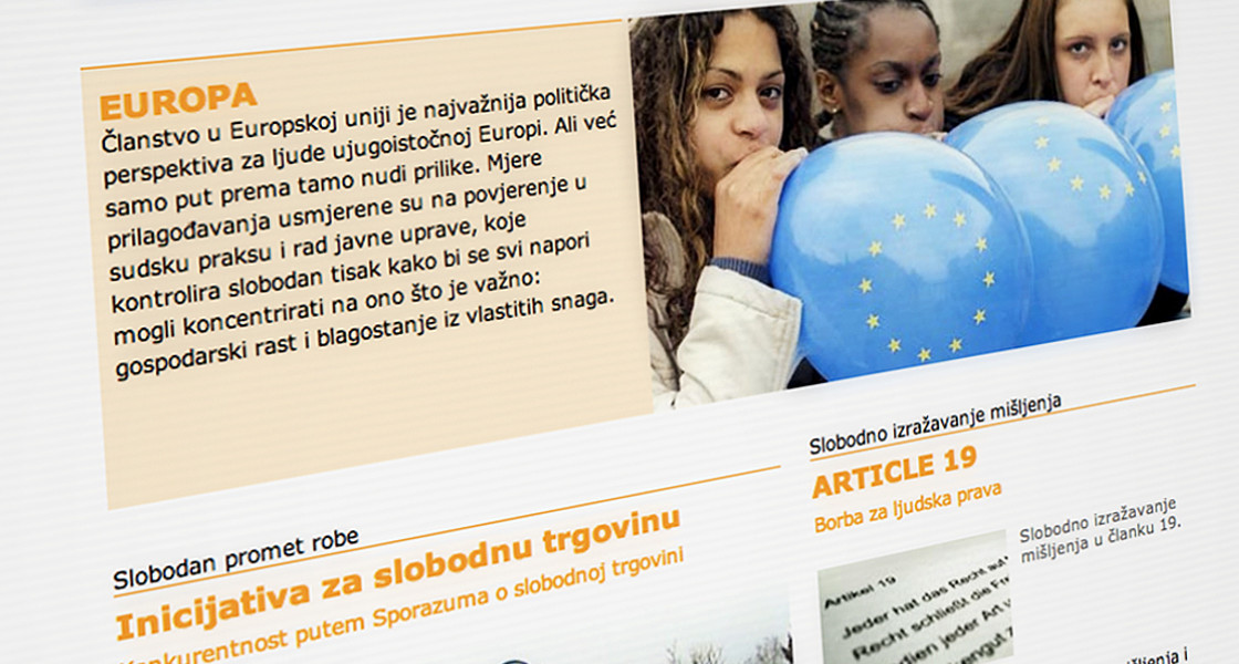 Screenshot der Unterseite Europa mit Jugendlichen, die blaue EU-Luftballons aufblasen