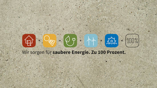 Darstellung des neuen Kampagnensignets mit den fünf Sparten der erneuerbaren Energie