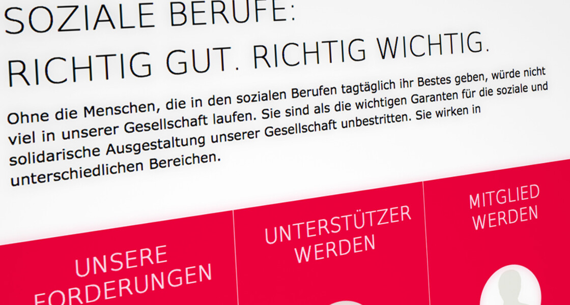 Soziale Berufe. Richtig gut. Richtig wichtig. Ansicht Rubrikseite