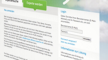 Anmeldungsseite zur Registrierung als Energieexperte 