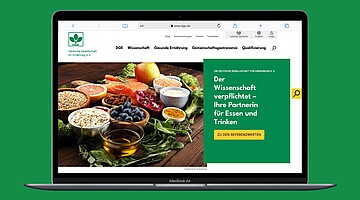The homepage of the website of the German Nutrition Society (Deutsche Gesellschaft für Ernährung e. V.).