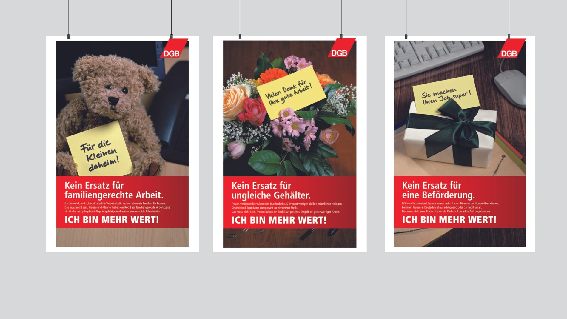 Ansicht der drei Plakatmotive zu den Themen der Initiative.