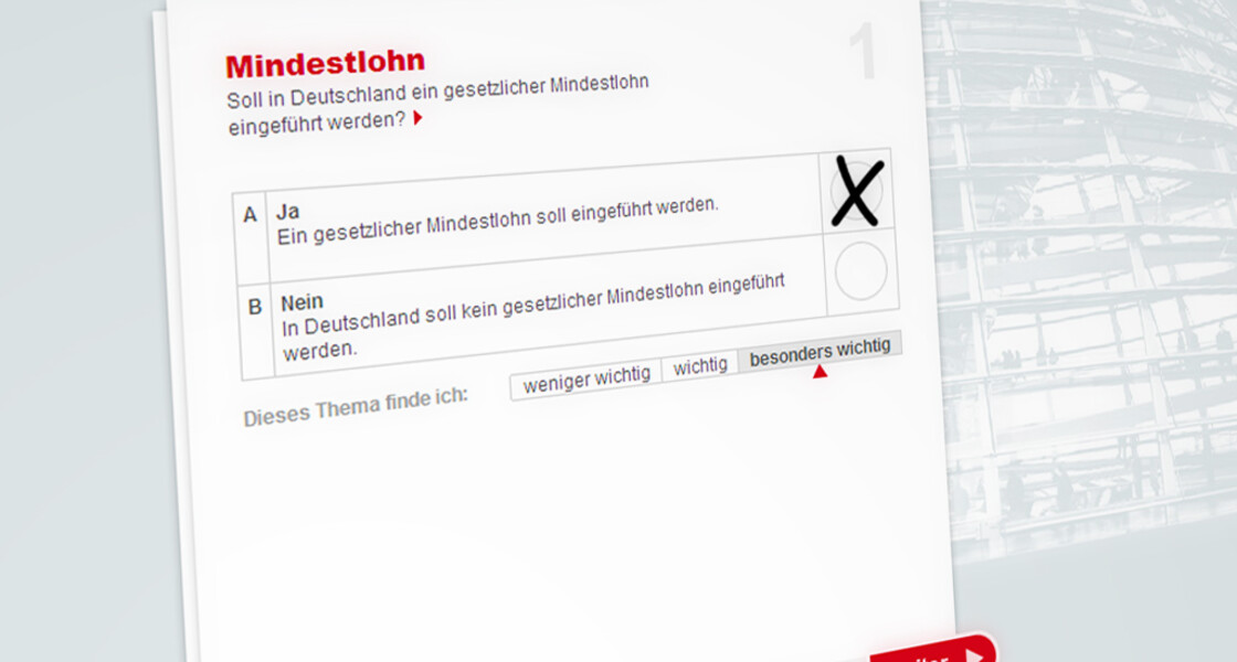 Fragen wahlcheck screenshot des Fragebogens