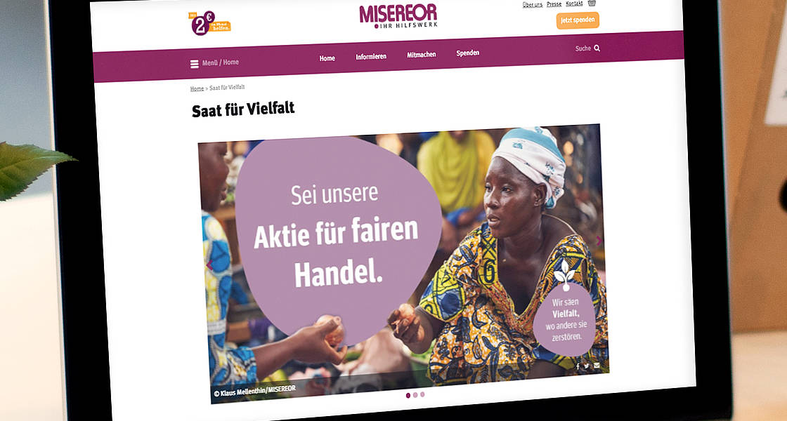 Startseite der Misereor-Kampagnenseite auf einem Laptop