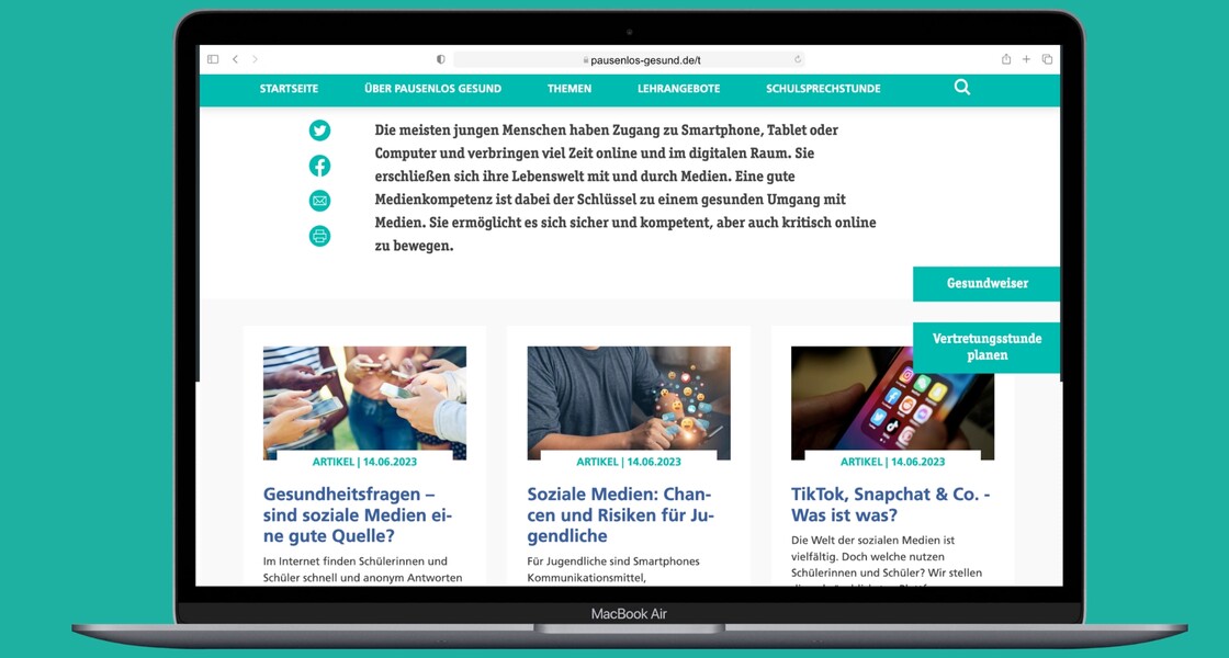 Ansicht der Themen-Seite „Gesunder Medienumgang“