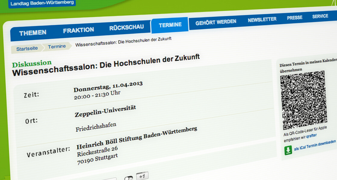 Ansicht einer Terminseite Ansicht einer Terminseite