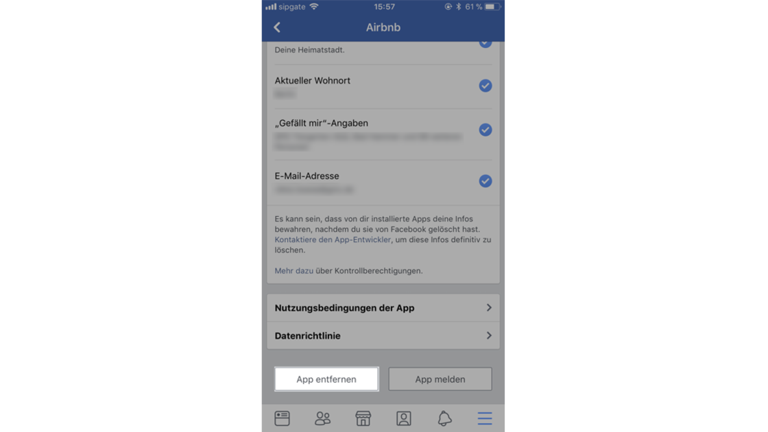 Facebook-Screenshot: Apps löschen