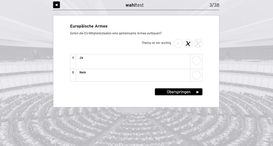 View of a single question with two answer options (Yes/No)