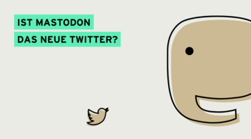 Ein kleiner Twitter-Vogel steht einem großen Mastodon gegenüber. Die Bildaufschrift: Ist Mastodon das neue Twitter?
