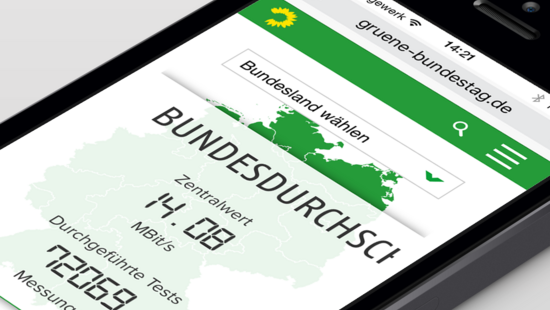 Eine Eingangsgrafik, die die Ergebnisse der Breitabndmessung darstellt. Auf einem mobilen Gerät.