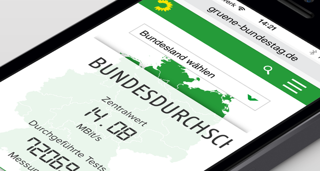 Eine Eingangsgrafik, die die Ergebnisse der Breitabndmessung darstellt. Auf einem mobilen Gerät.