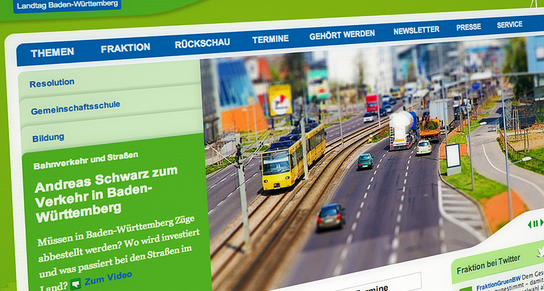 Ansicht der Startseite der Grünen Fraktion Baden-Württemberg