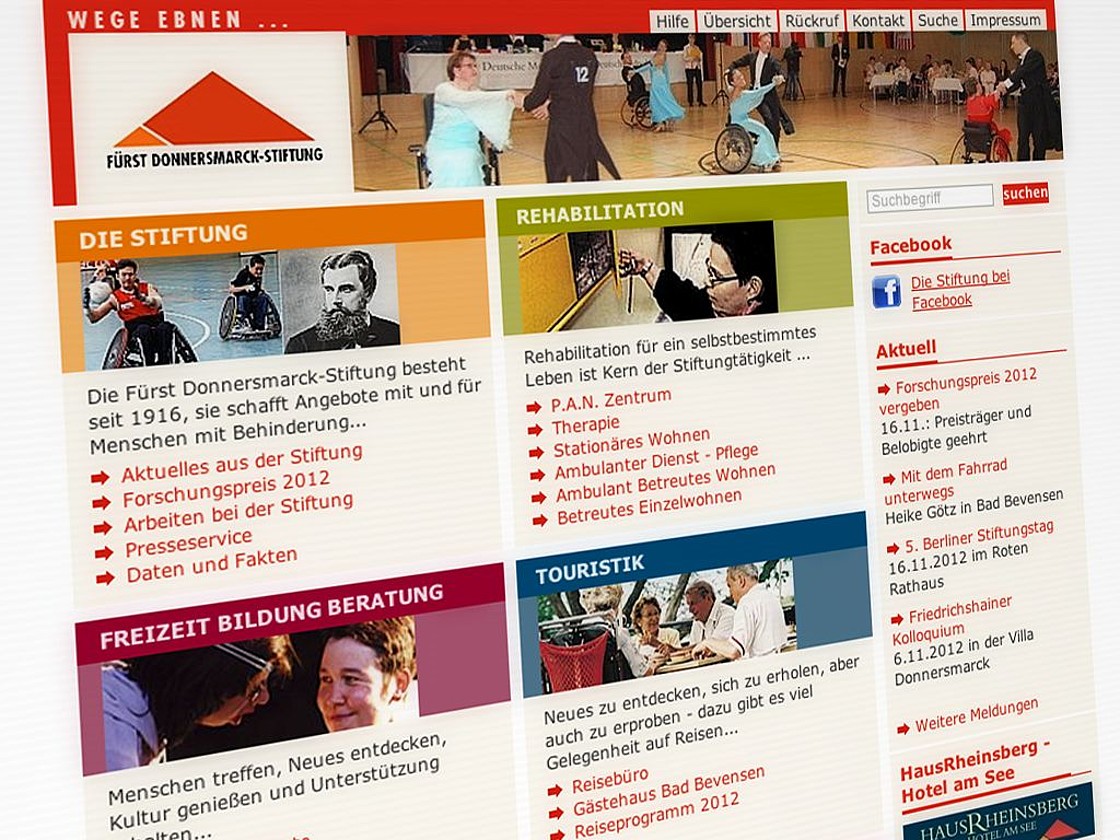 Screenshot der Startseite FDS Gewerbebetriebsgesellschaft m.b.H. der Fürst Donnersmarck-Stiftung zu Berlin