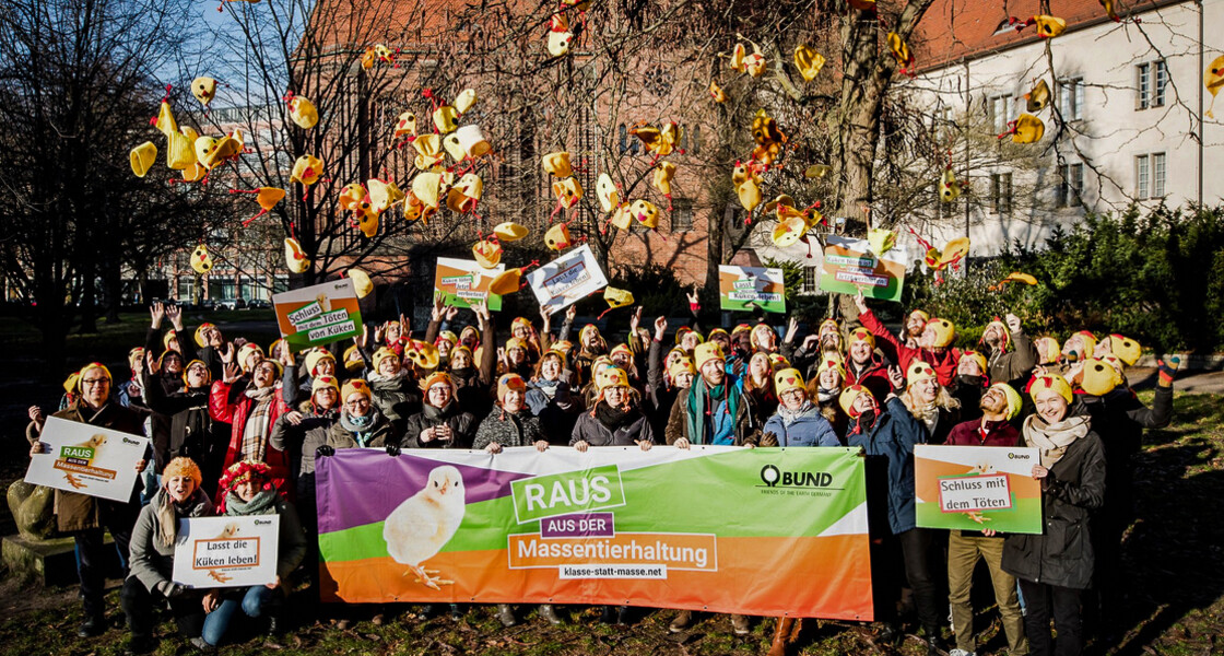 Aktion vor Ort der Kampagne "Raus aus der Massentierhaltung"