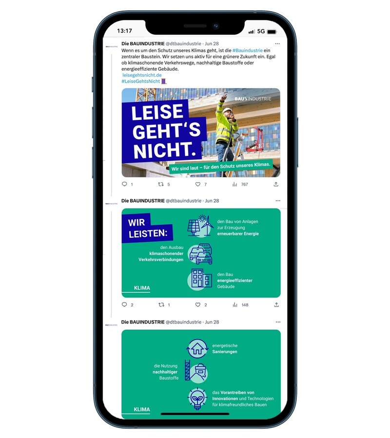 Ansicht verschiedener Social-Media-Posts mit Bild und Text auf einem Smartphone.