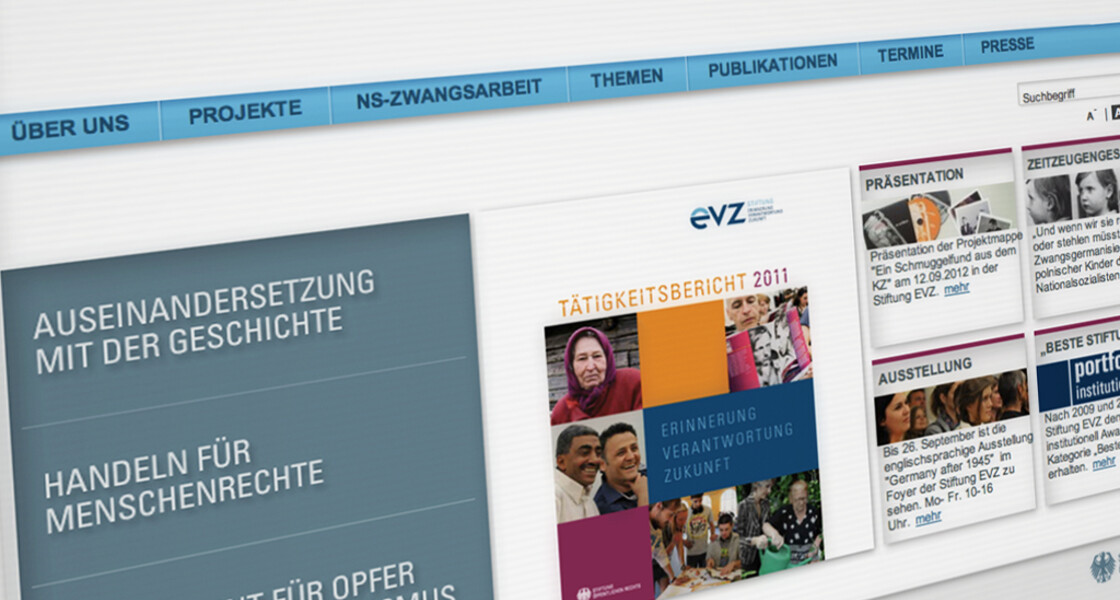 Startseite EVZ Screenshot Stiftung "Erinnerung, Verantwortung und Zukunft"
