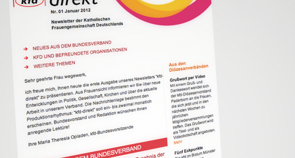 Anzeige des KFD Newsletters "kfd-direkt"