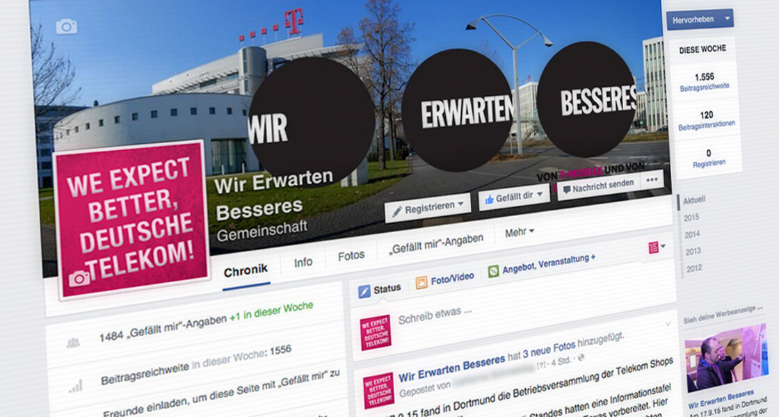 Screenshot der facebook-Kampagnenseite „Wir erwarten Besseres“