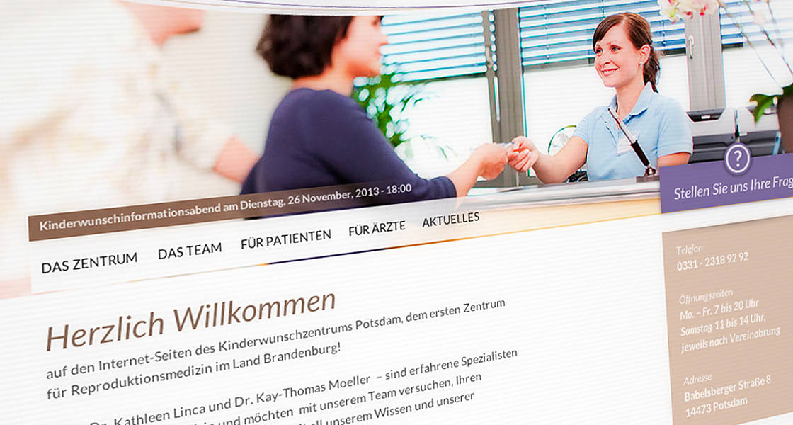 Startseite der Webseite Kinderwunschzentrum Potsdam