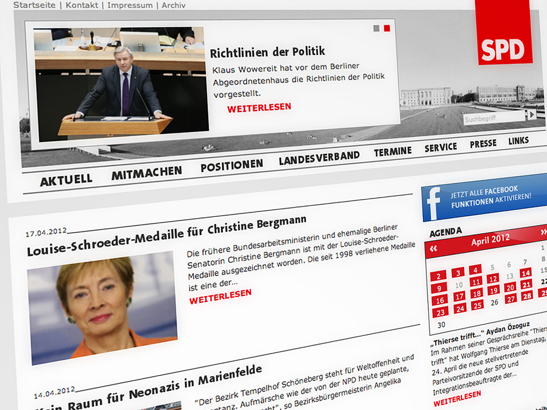 Screenshot der Startseite des SPD Landesverbandes Berlin