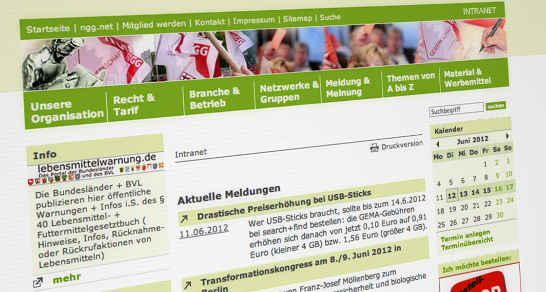 Intranet NGG Screenshot des Intranets auf www.ngg.net