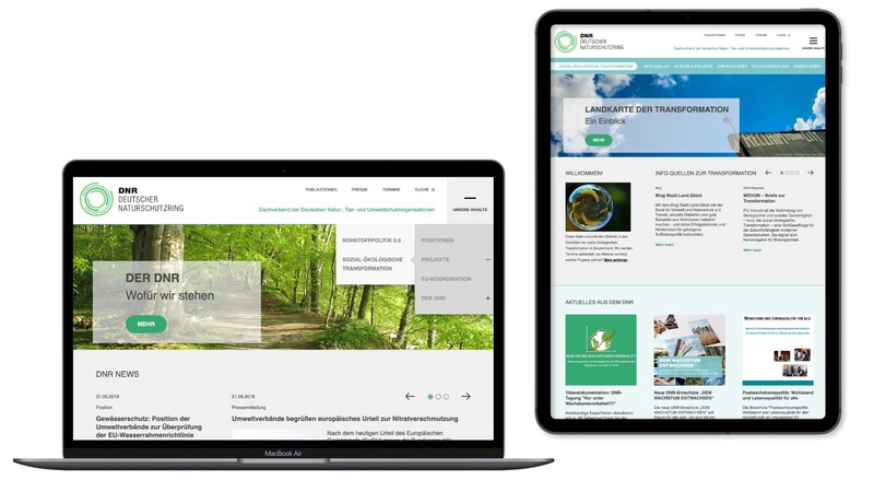 Ansicht der Webseite im neuen Design auf einem Macbook und einem Tablet.