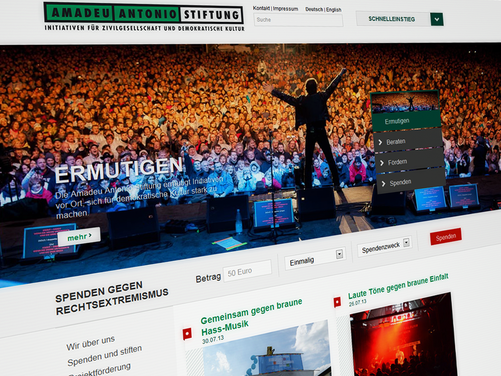 Startseite Die Startseite der neuen Stiftungsseite mit großflächigen emotionalen Bildern.