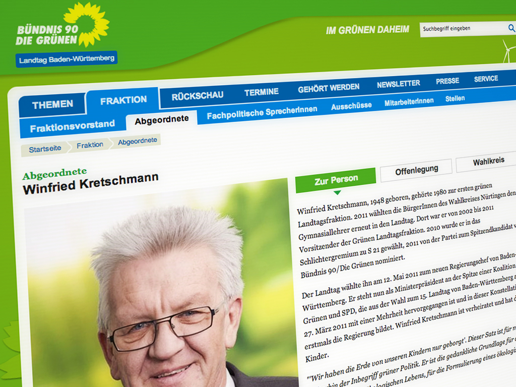 Die Detailansicht der Abgeordneten-Seite von Winfried Kretschmann Die Detailansicht der Abgeordneten-Seite von Winfried Kretschmann