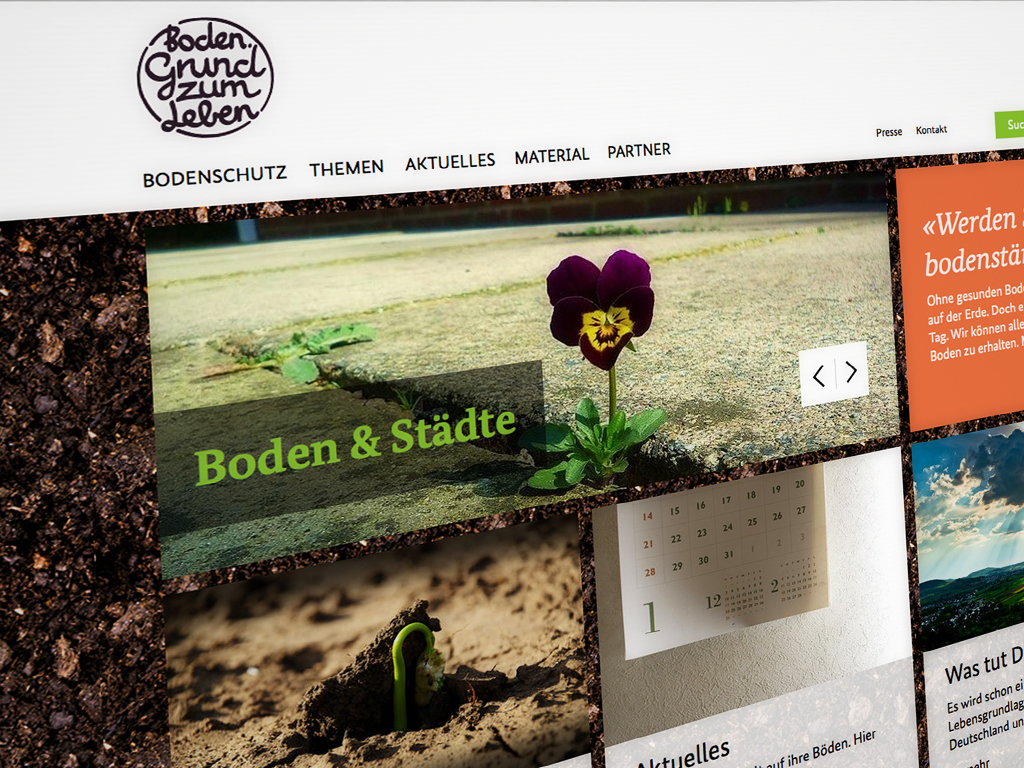Startseite der Kampagnen-Webseite. Auf der Website „Grund-zum-leben.de“ finden Interessierte alle Informationen rund um den Bodenschutz.