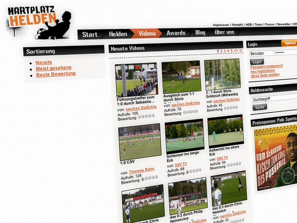 videogallerie hartplatzhelden Screenshot der Videogallerie auf hartplatzhelden.de