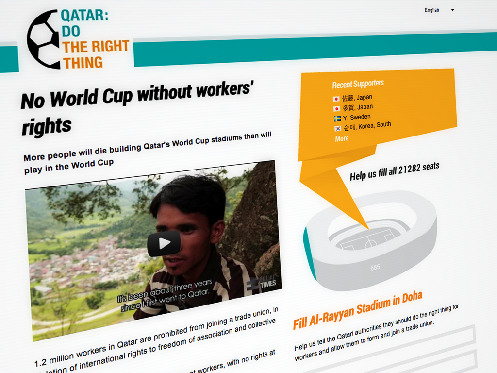 Startseite Action Center Startseite des Action Centers, Kampagne „Qatar: Do the Right Thing“