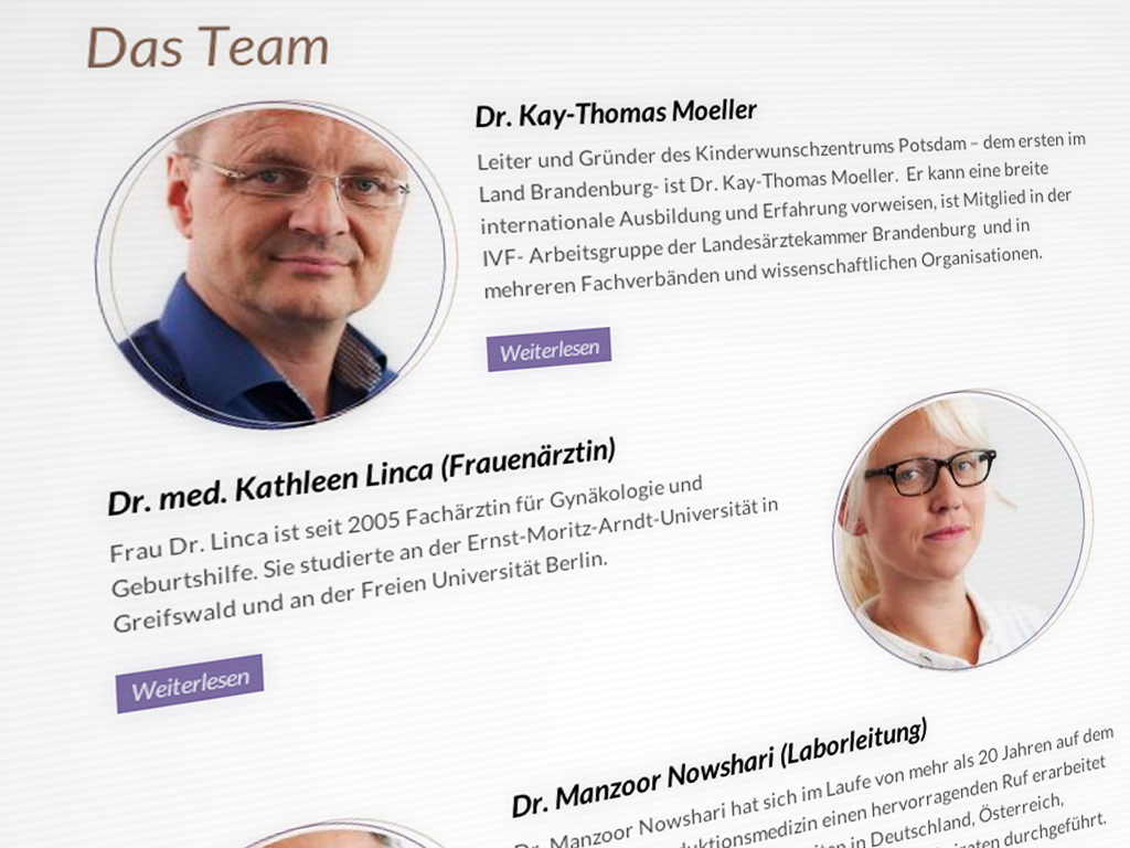 Teamvorstellung in dezentem Design Ein Auschnitt aus der Rubrik "Team"