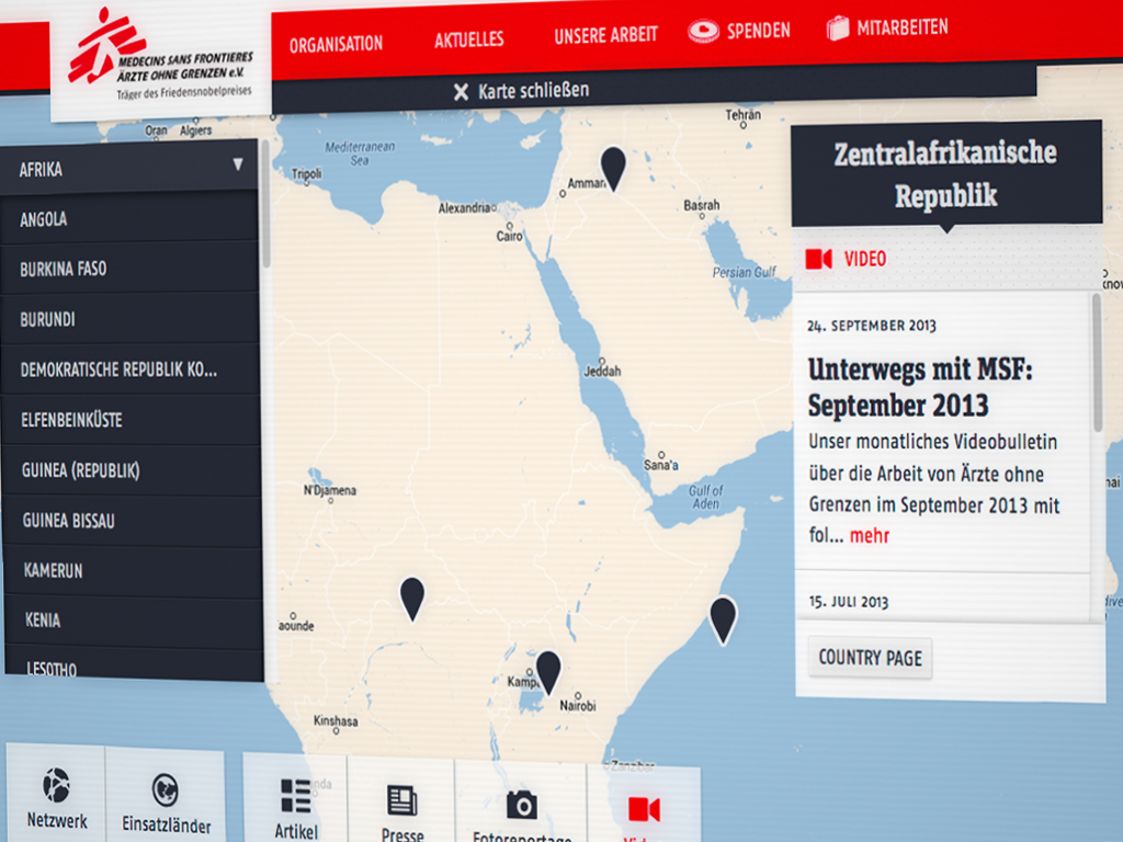 MSF 010 world map Screenshot der Weltkarten-Funktion der Startseite