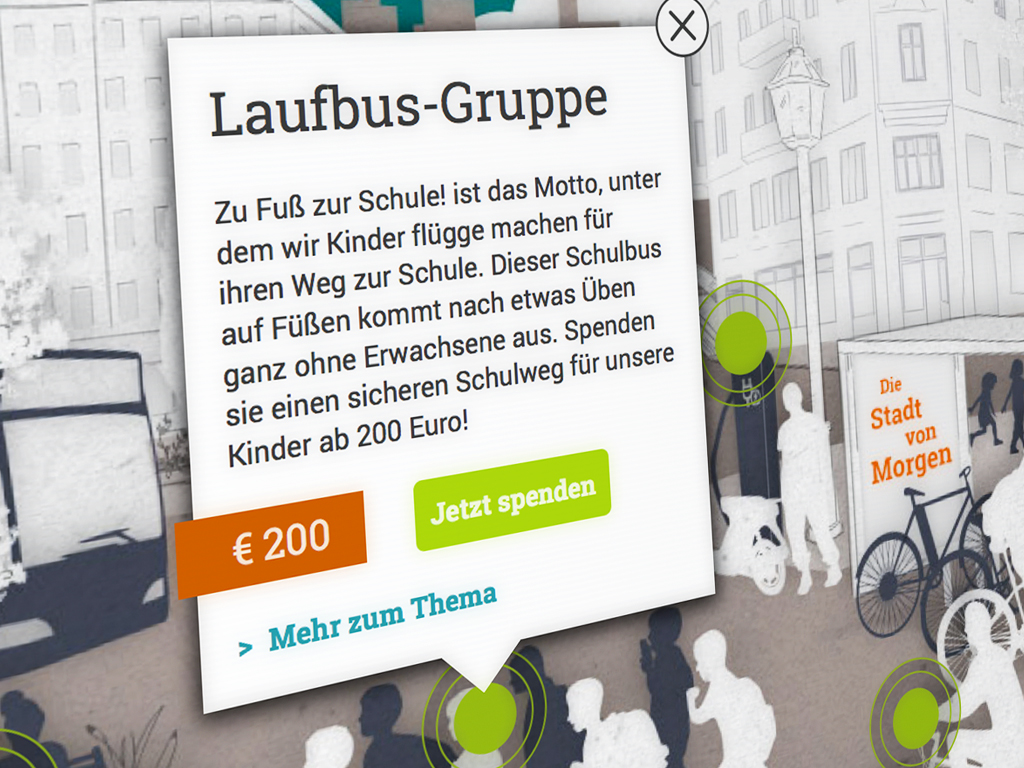 Weiterführende Informationen und „Call to Action“ Darstellung einer detaillierteren Erläuterung zum spenden.